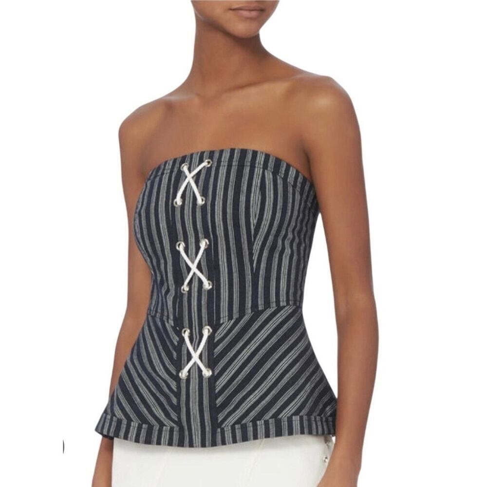 Intermix Addison Striped Bustier Top Womens XS Navy/White Striped  $250